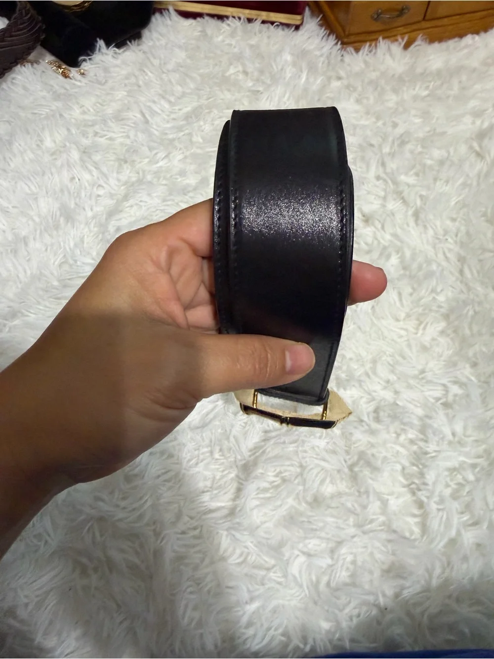 Gucci Black Leather Belt with Gold Bamboo Ring Buckle